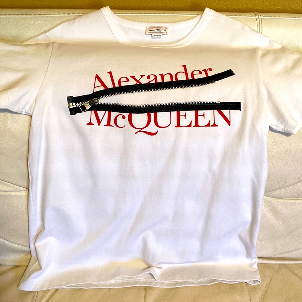 Alexander McQueen Zip Logo Print Cotton jersey Tshirt